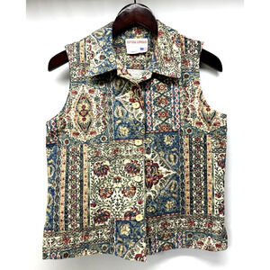 Vintage Gotcha Covered Vest Women's Small Tapestry Button Up Cotton USA
